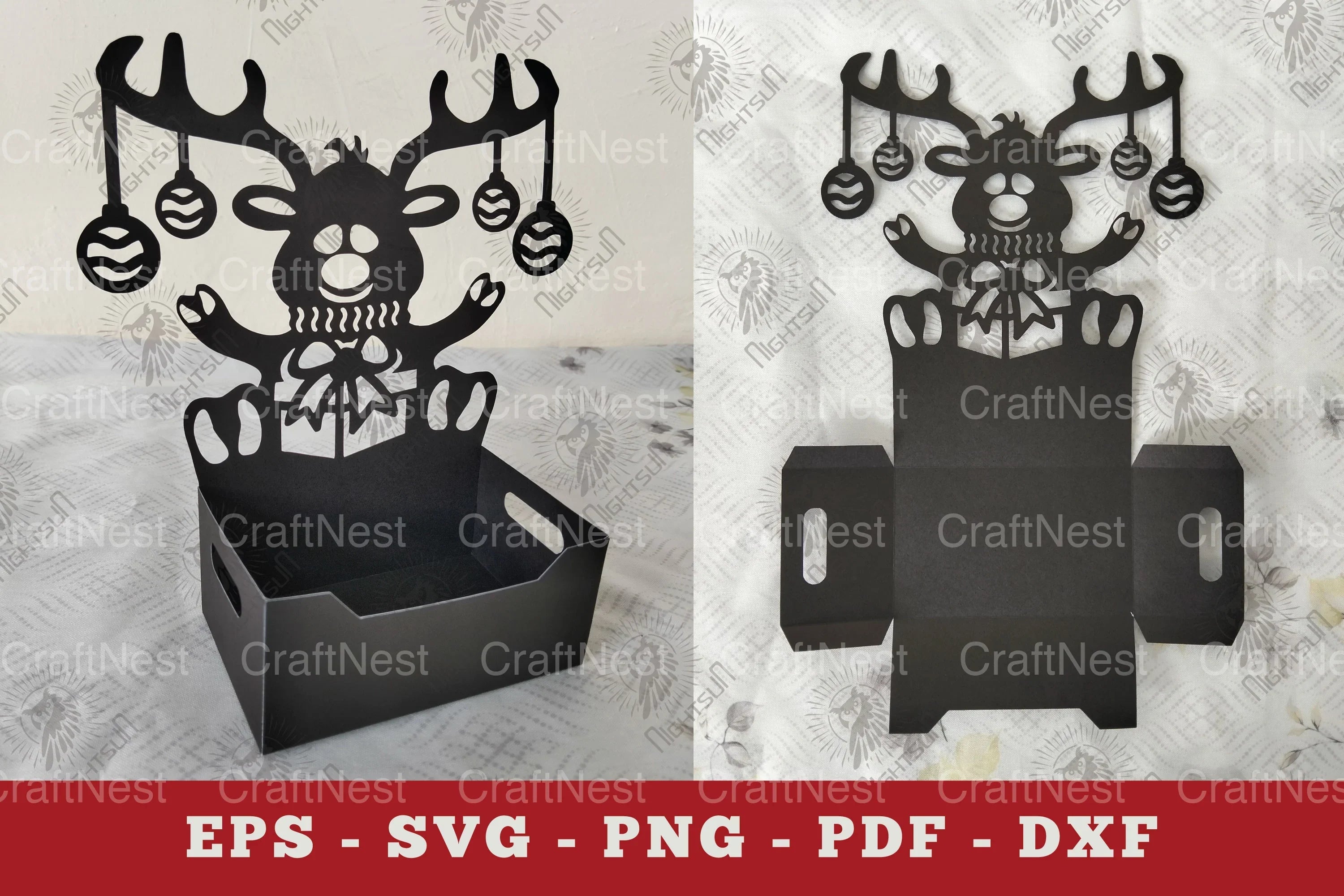 Christmas Reindeer Box Display Papercut SVG Bundle - CraftNest - Digital Crafting and Art