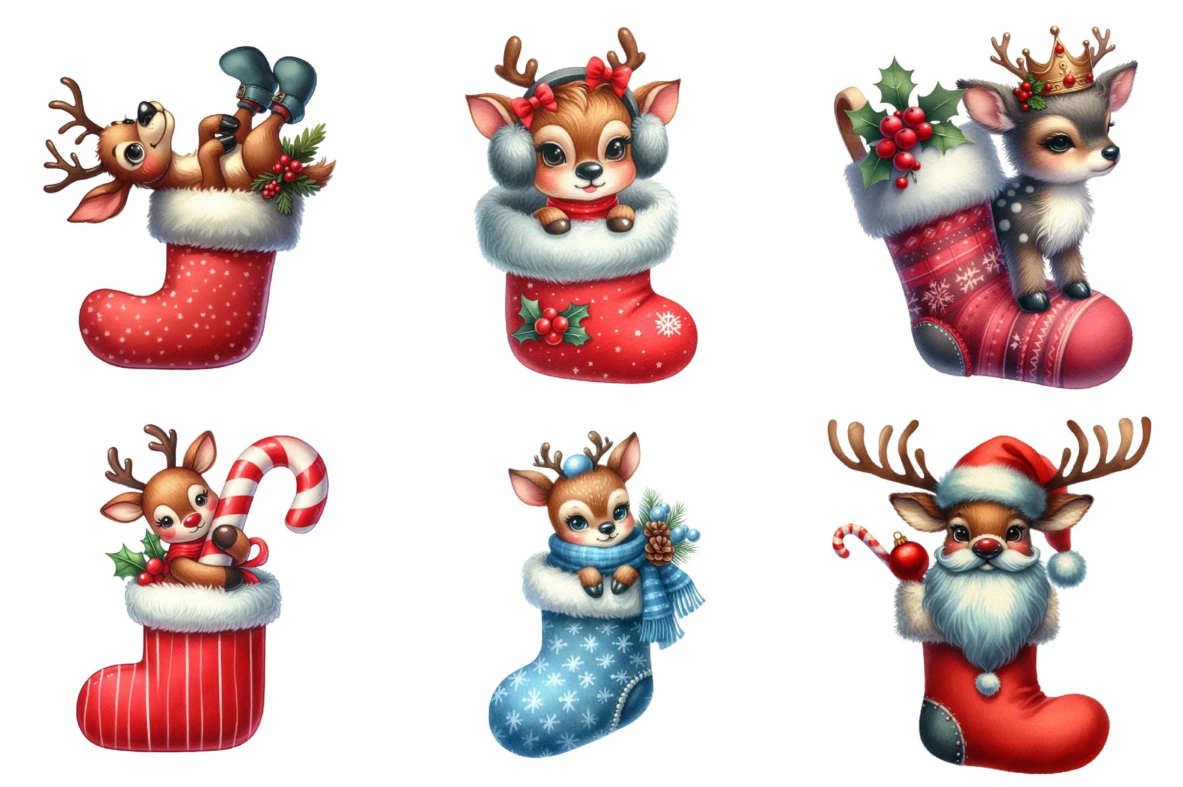 Christmas Reindeer Stocking Clipart Bundle - CraftNest - Digital Crafting and Art