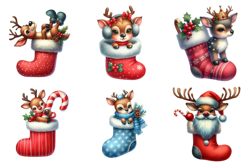 Christmas Reindeer Stocking Clipart Bundle - CraftNest - Digital Crafting and Art