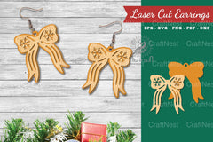 Christmas Ribbon Laser Cut Earrings SVG Bundle - CraftNest - Digital Crafting and Art