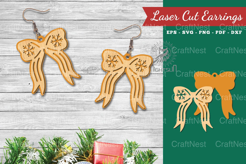 Christmas Ribbon Laser Cut Earrings SVG Bundle - CraftNest - Digital Crafting and Art