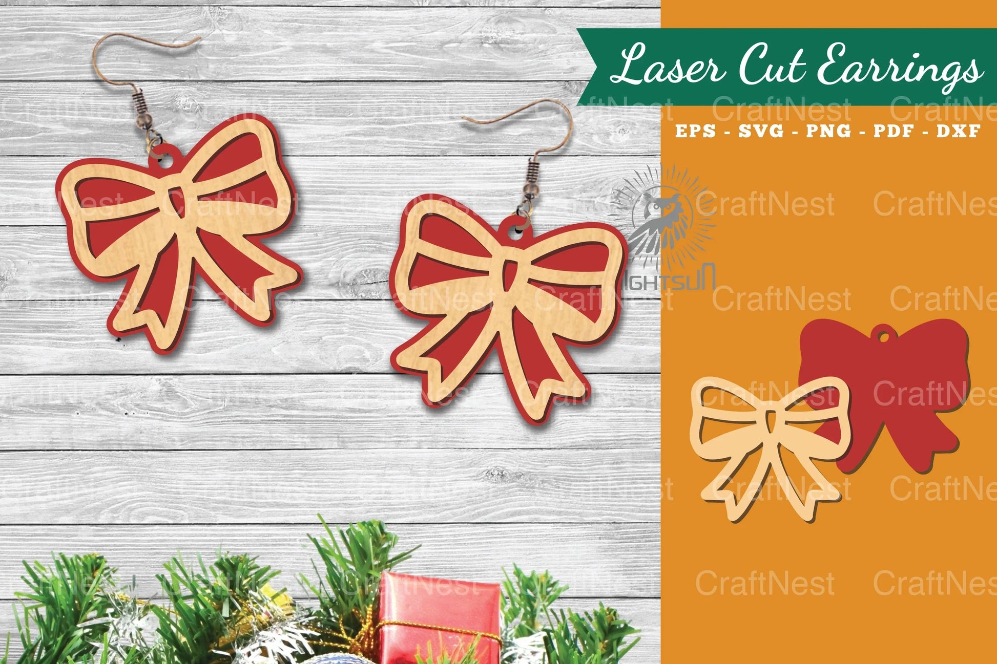 Christmas Ribbon Laser Cut Earrings SVG Bundle - CraftNest - Digital Crafting and Art