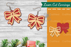 Christmas Ribbon Laser Cut Earrings SVG Bundle - CraftNest - Digital Crafting and Art