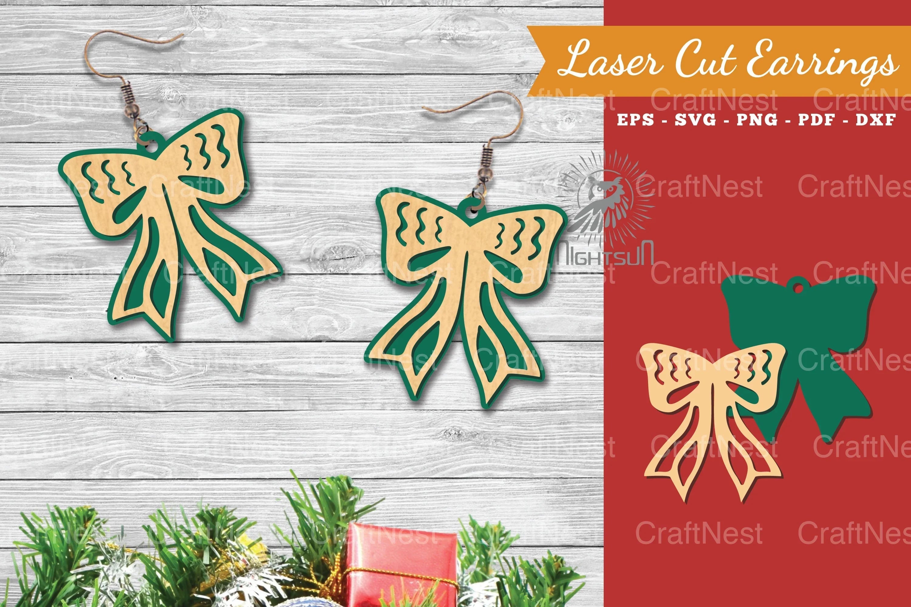 Christmas Ribbon Laser Cut Earrings SVG Bundle - CraftNest - Digital Crafting and Art