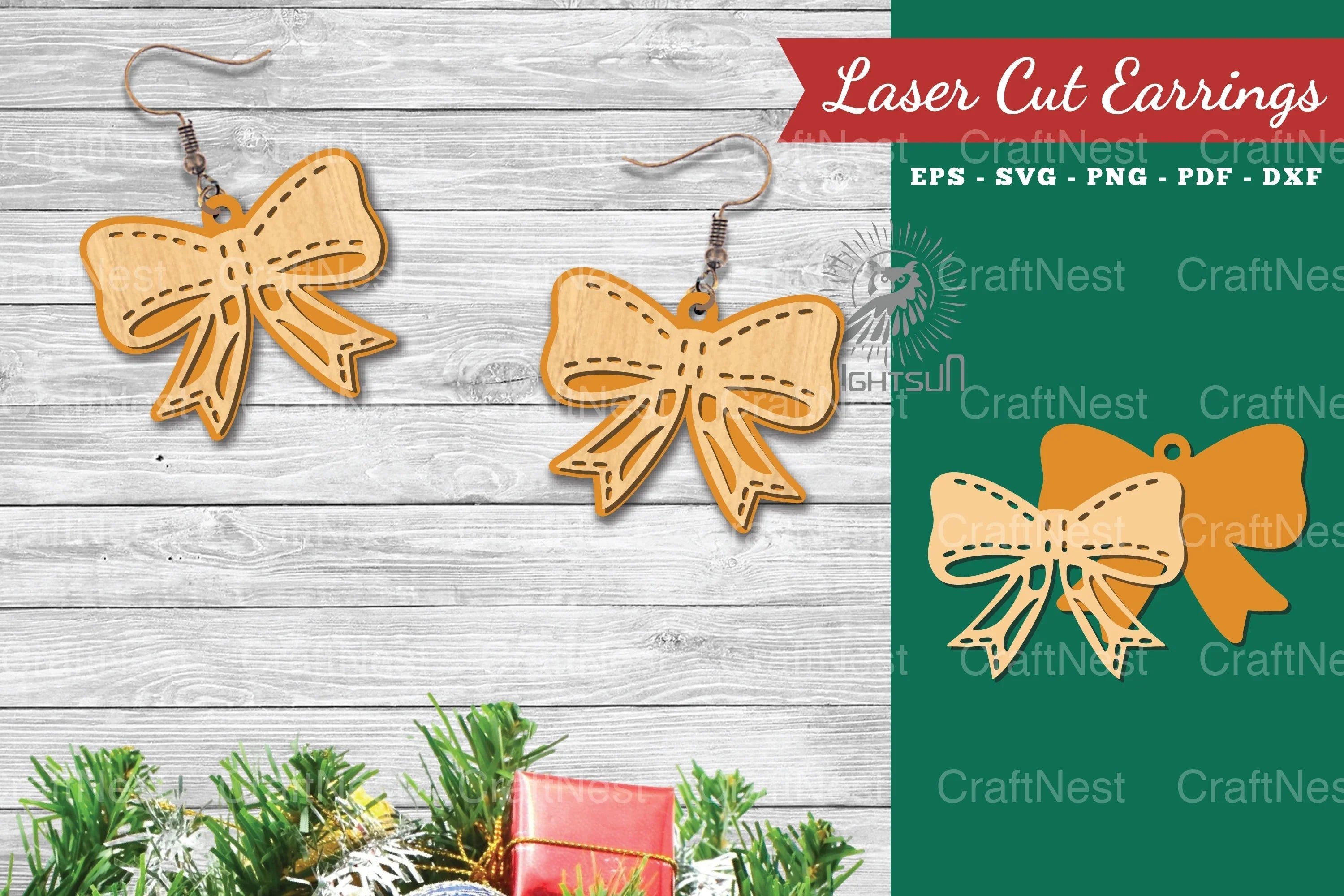 Christmas Ribbon Laser Cut Earrings SVG Bundle - CraftNest - Digital Crafting and Art