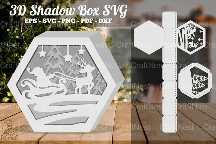 Christmas Santa Hexagon Shadow Box Clipart Bundle - CraftNest - Digital Crafting and Art