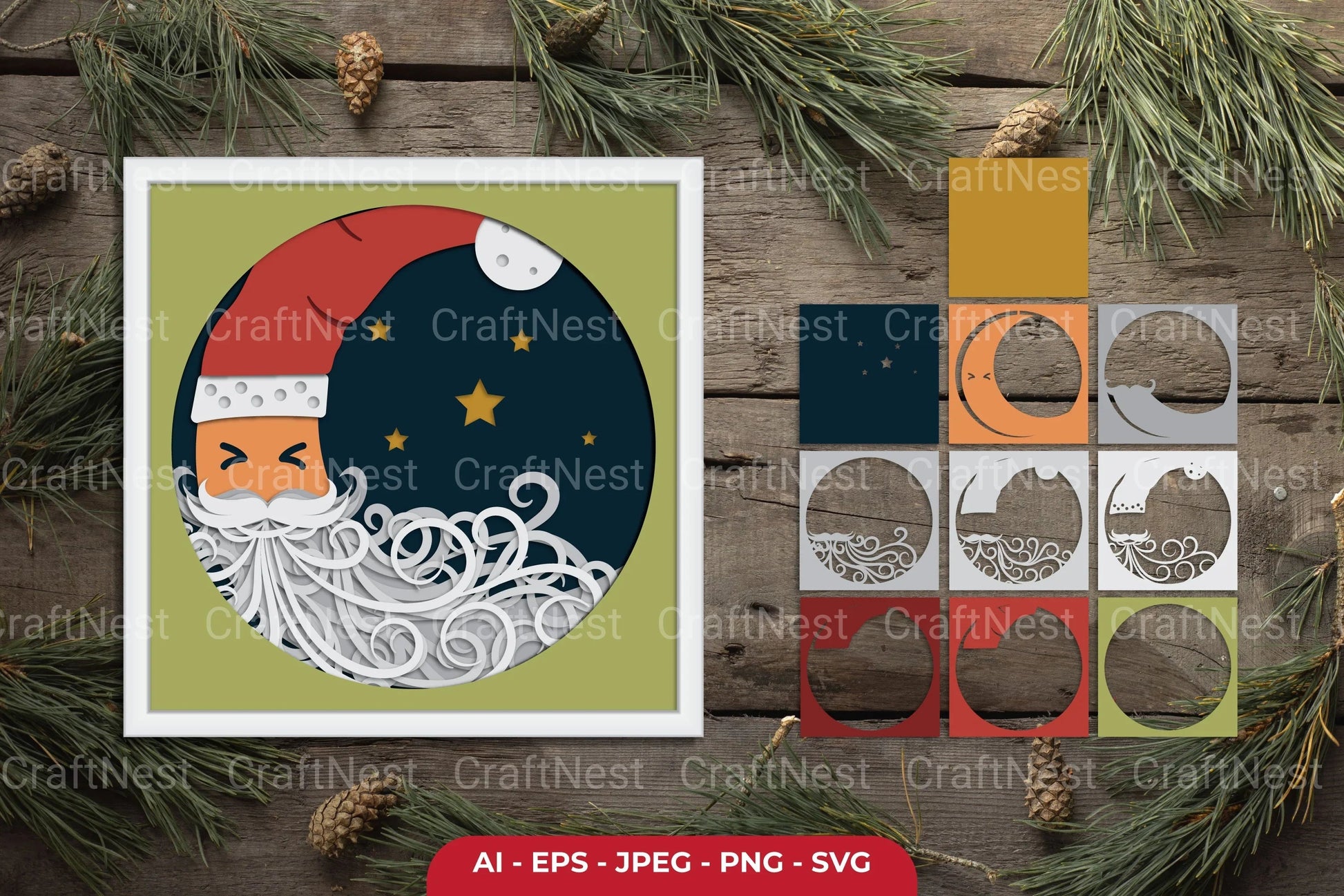 Christmas Santa Moon Papercut SVG Bundle - CraftNest - Digital Crafting and Art