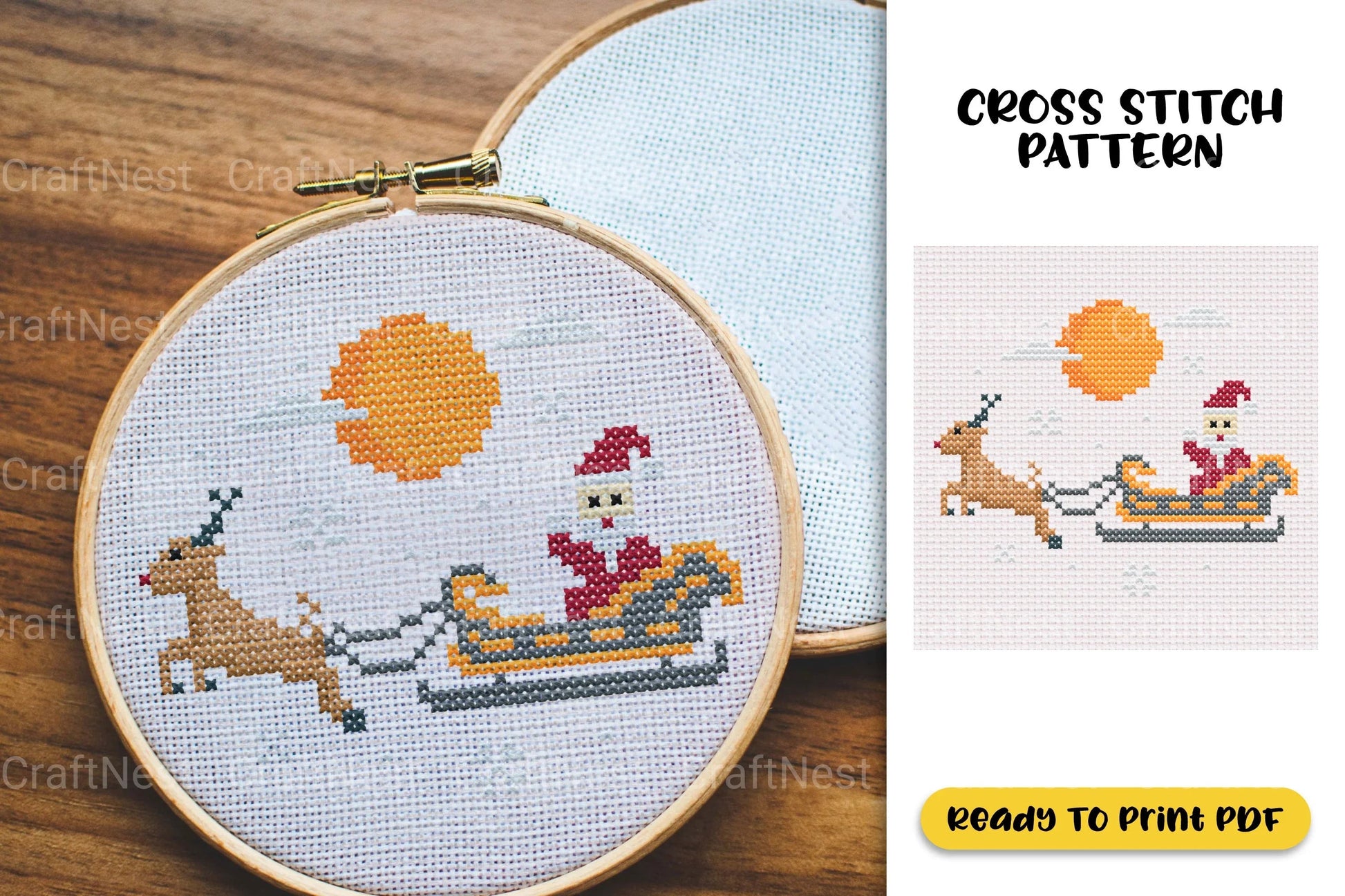 Christmas Santa Reindeer Cross Stitch Clipart Bundle - CraftNest - Digital Crafting and Art