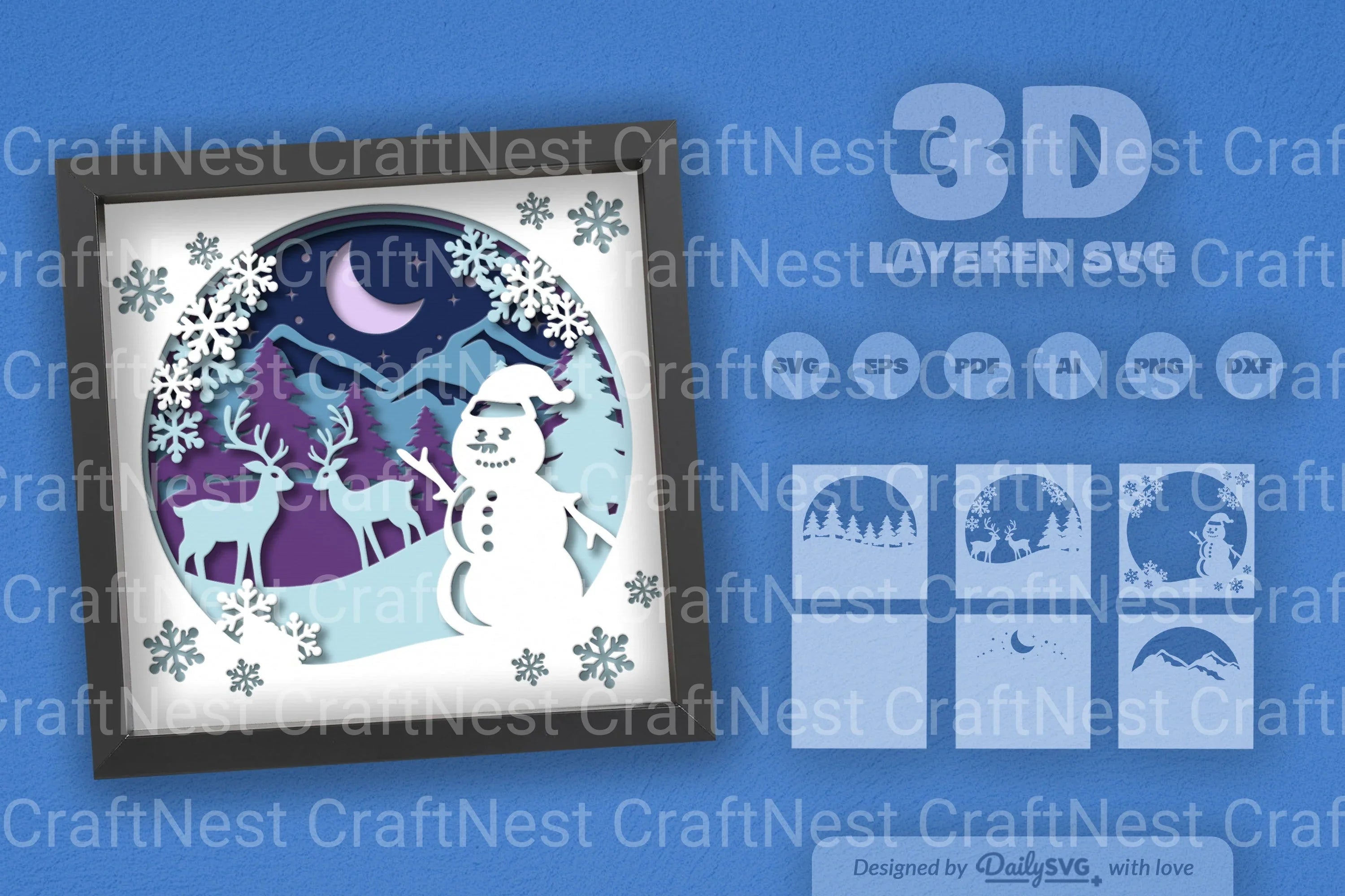 Christmas Snowman Winter Papercut SVG Bundle