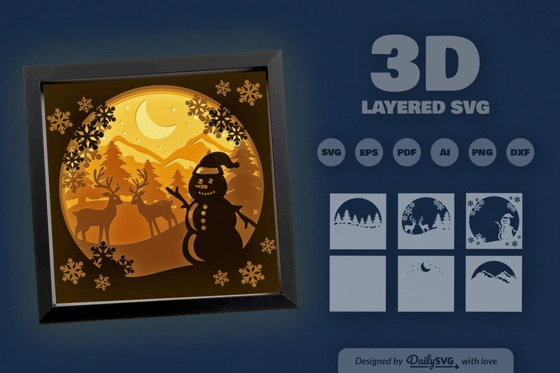 Christmas Snowman Winter Papercut SVG Bundle 1 - CraftNest - Digital Crafting and Art