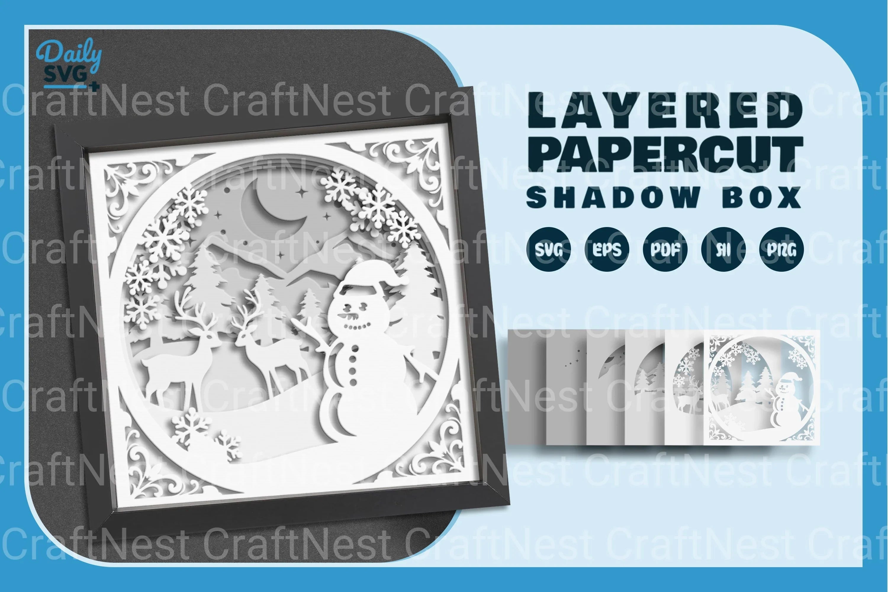 Christmas Snowman Winter Papercut SVG Bundle