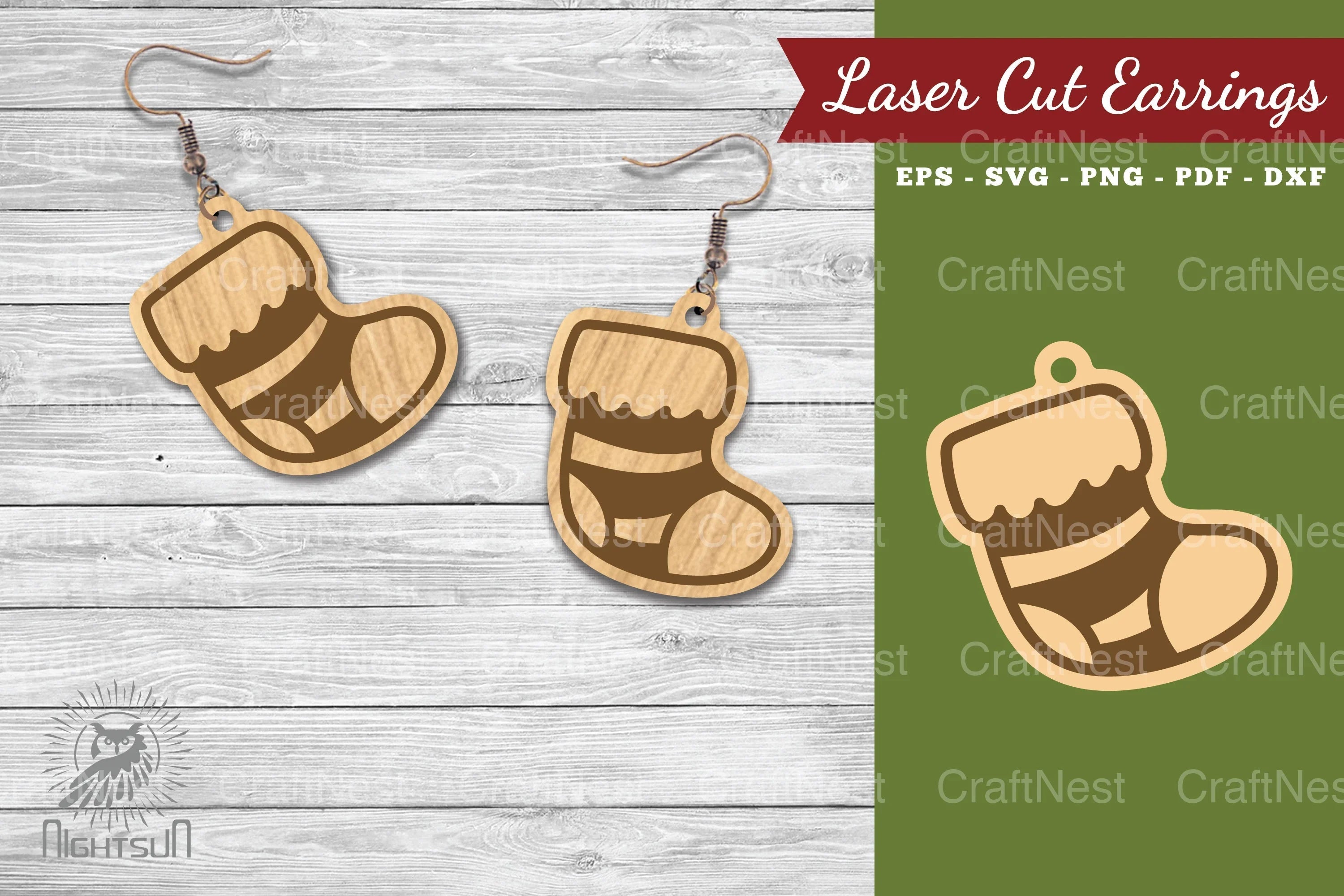Christmas Sock Laser Cut Earrings SVG Bundle - CraftNest - Digital Crafting and Art