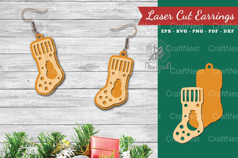 Christmas Sock Laser Cut Earrings SVG Bundle - CraftNest - Digital Crafting and Art