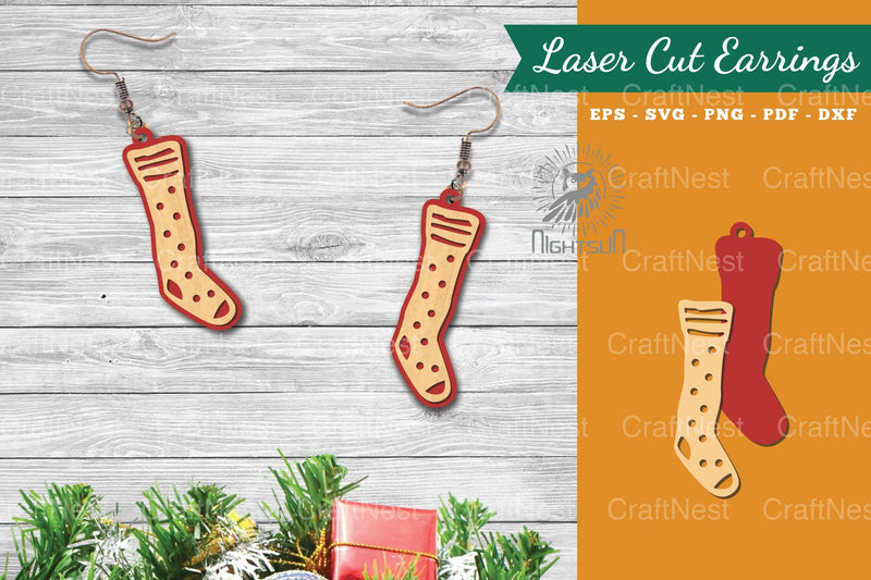 Christmas Sock Laser Cut Earrings SVG Bundle - CraftNest - Digital Crafting and Art