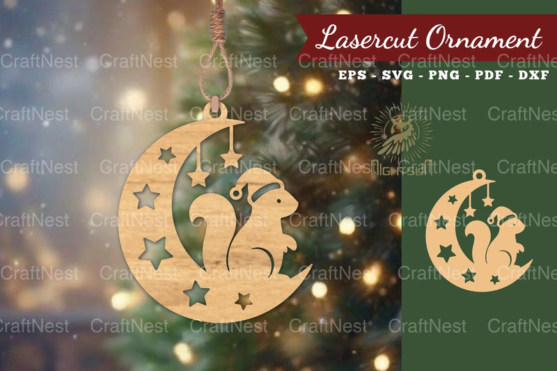 Christmas Squirrel in Moon Lasercut Ornament Clipart Bundle - CraftNest - Digital Crafting and Art