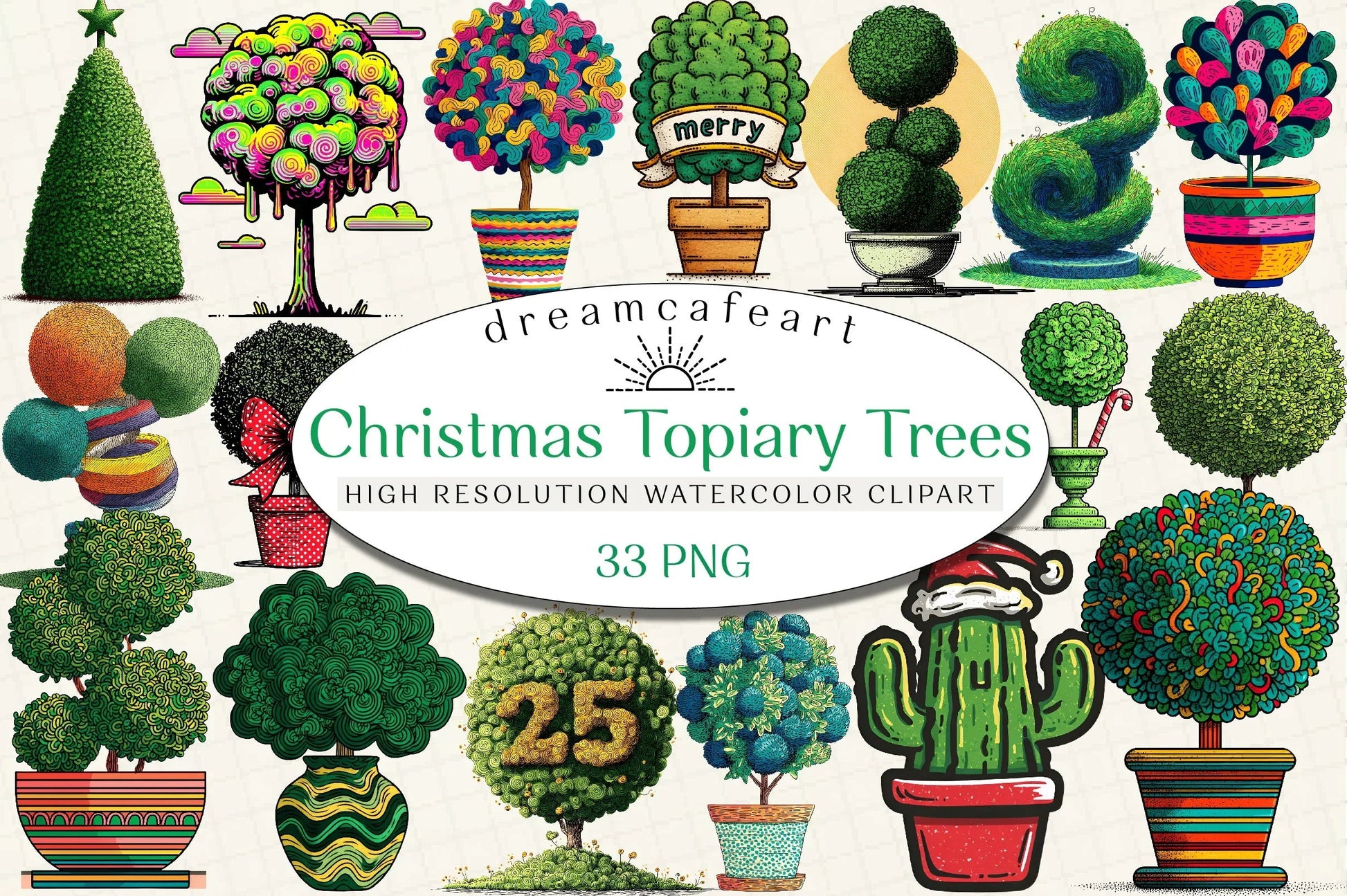 Christmas Topiary Trees Clipart Bundle - CraftNest - Digital Crafting and Art