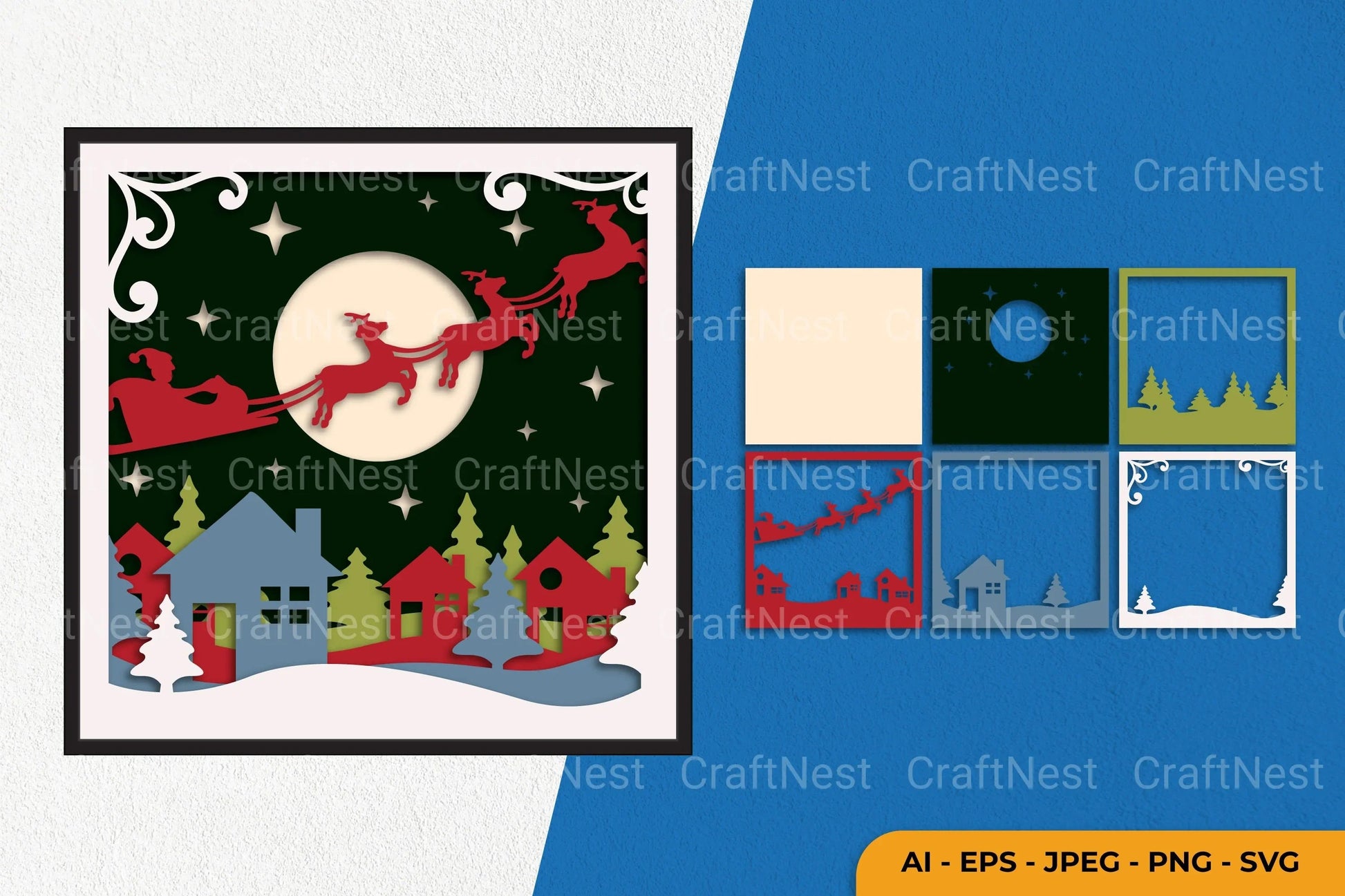 Christmas Town Layered Papercut SVG Bundle - CraftNest - Digital Crafting and Art