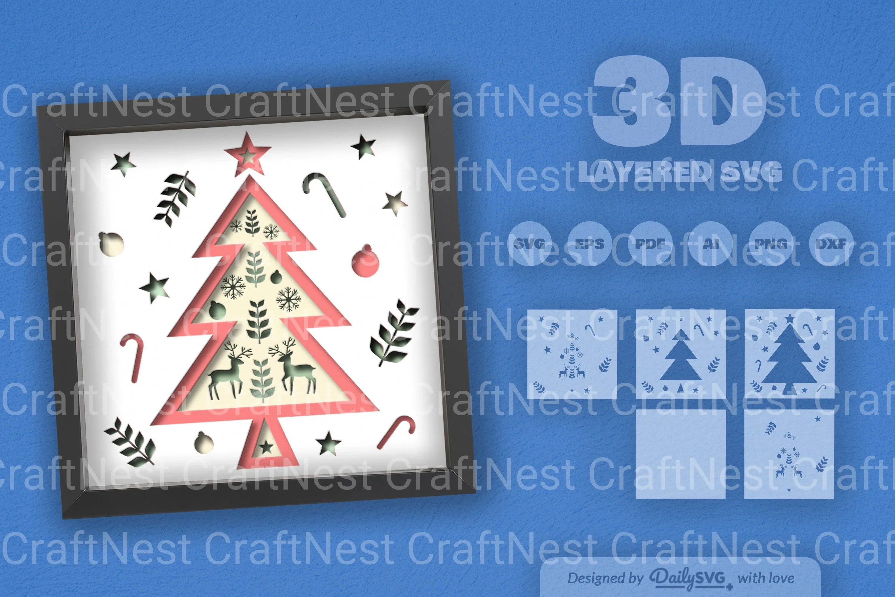 Christmas Tree Folk Art Papercut SVG Bundle