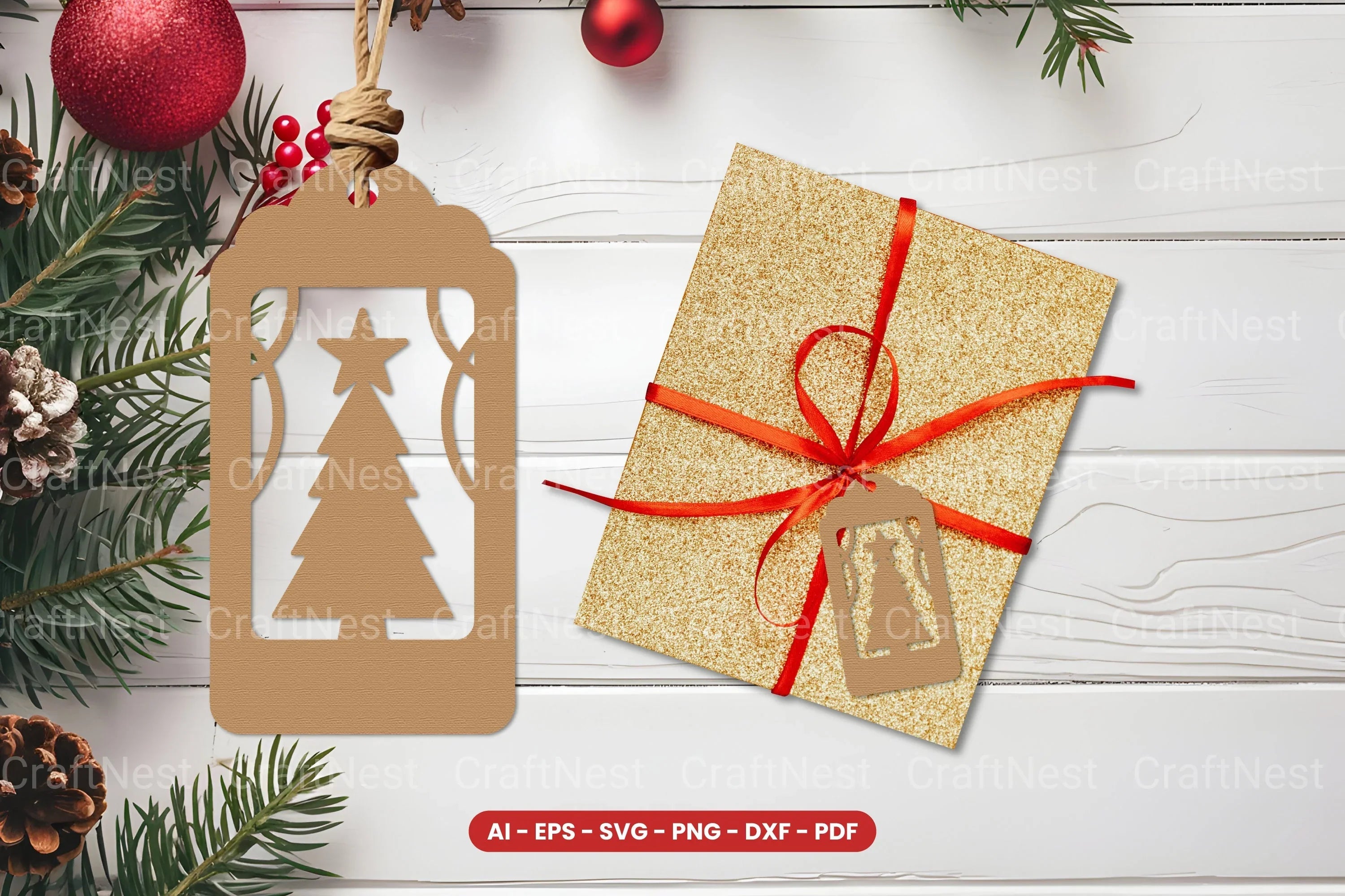 Christmas Tree Gift Tag SVG Bundle Clipart - CraftNest - Digital Crafting and Art