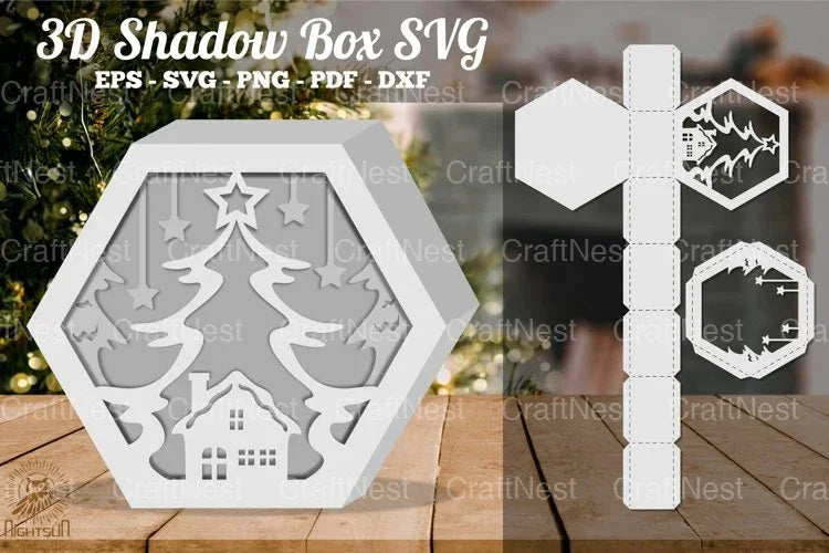 Christmas Tree Hexagon Shadow Box Clipart Bundle - CraftNest - Digital Crafting and Art