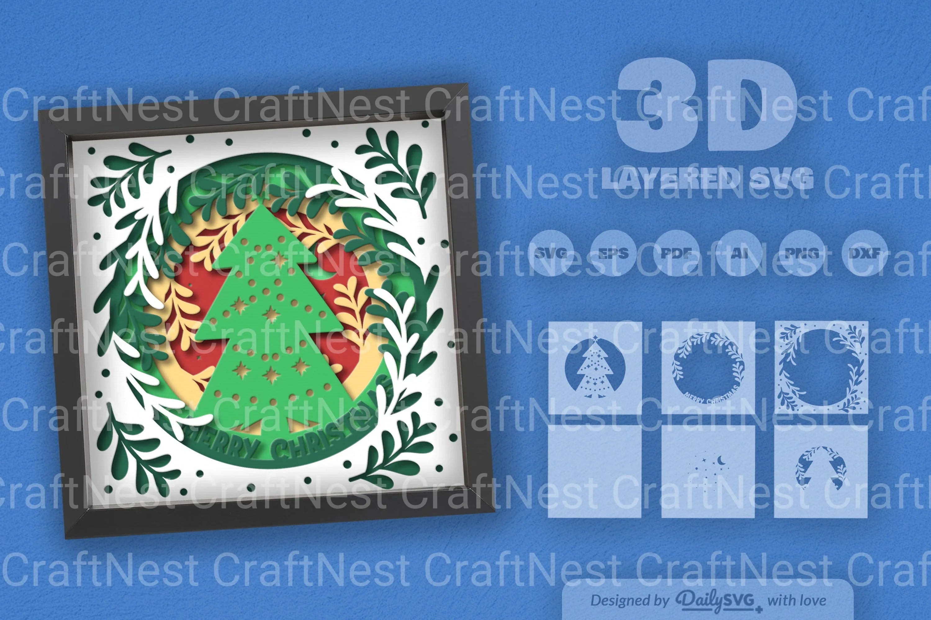Christmas Tree Papercut Shadow Box SVG Bundle