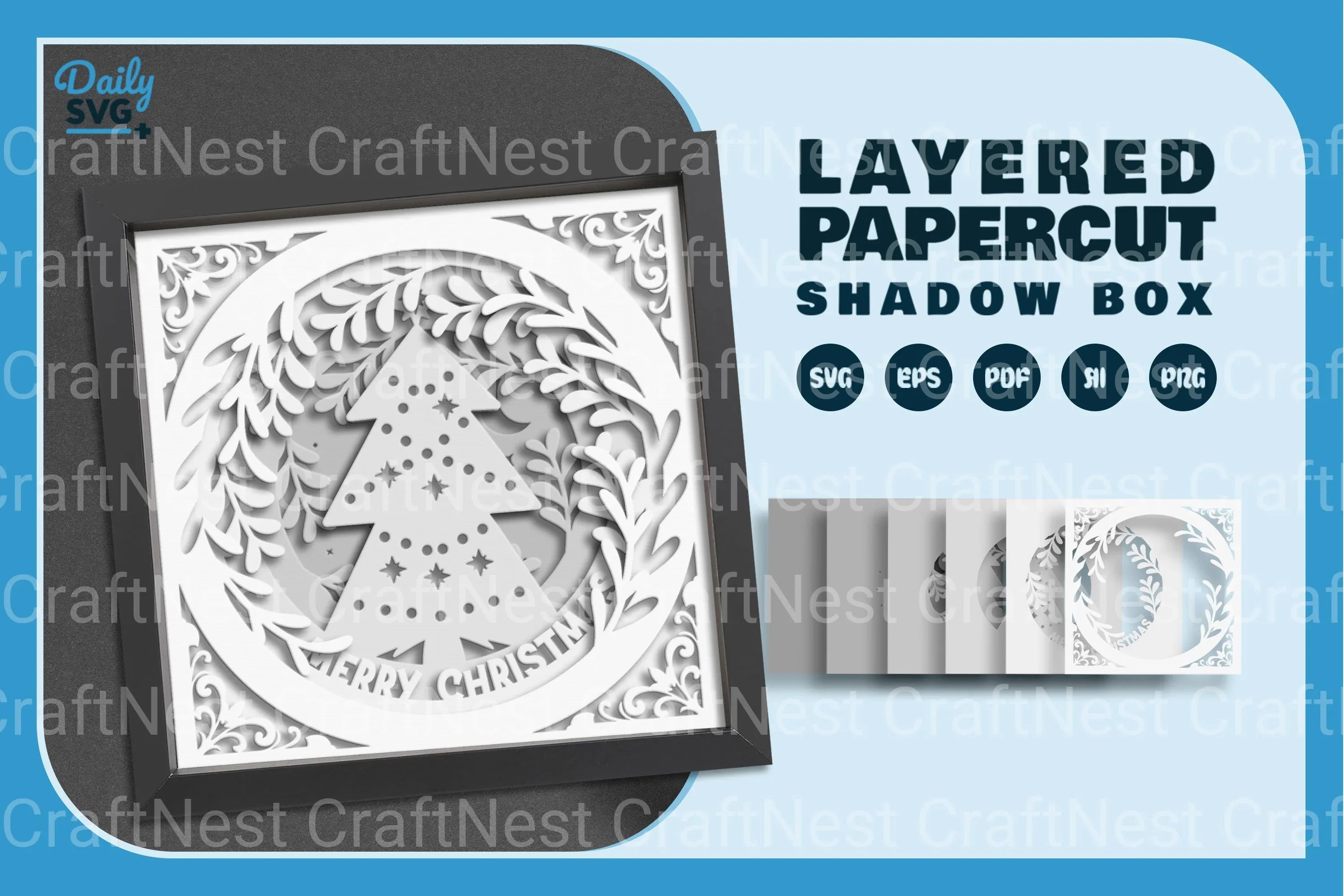 Christmas Tree White Papercut Shadow Box SVG Bundle