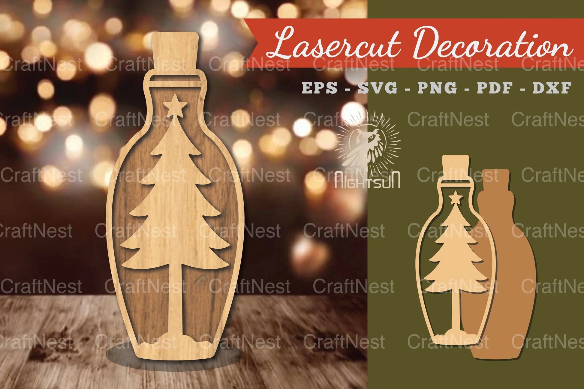 Christmas Tree in Bottle Lasercut Decoration Clipart - CraftNest - Digital Crafting and Art
