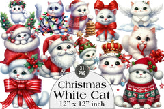 Christmas White Cat Funny Clipart Bundle - CraftNest - Digital Crafting and Art