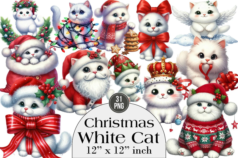 Christmas White Cat Funny Clipart Bundle - CraftNest - Digital Crafting and Art