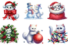 Christmas White Cat Funny Clipart Bundle - CraftNest - Digital Crafting and Art