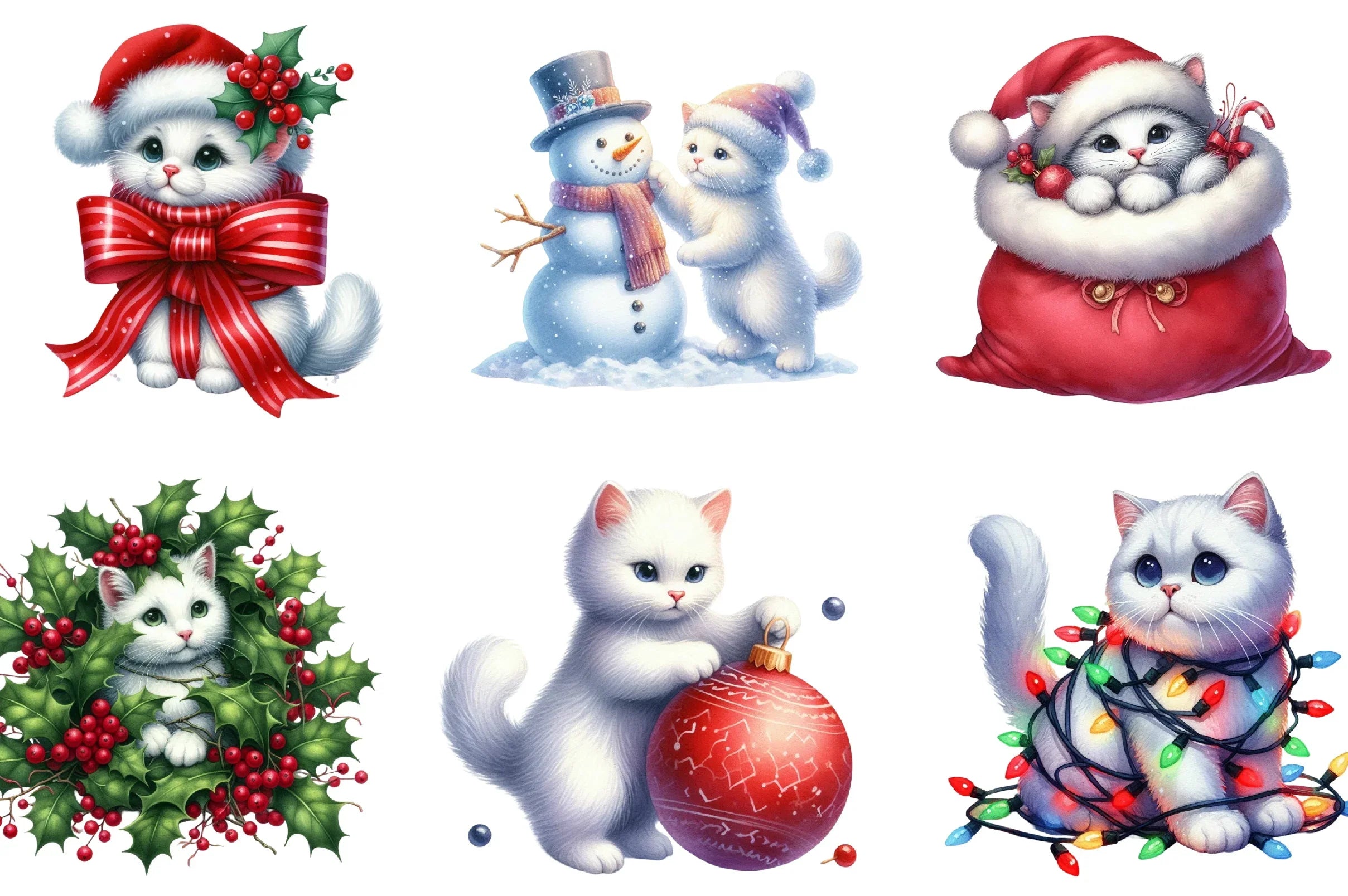 Christmas White Cat Funny Clipart Bundle - CraftNest - Digital Crafting and Art