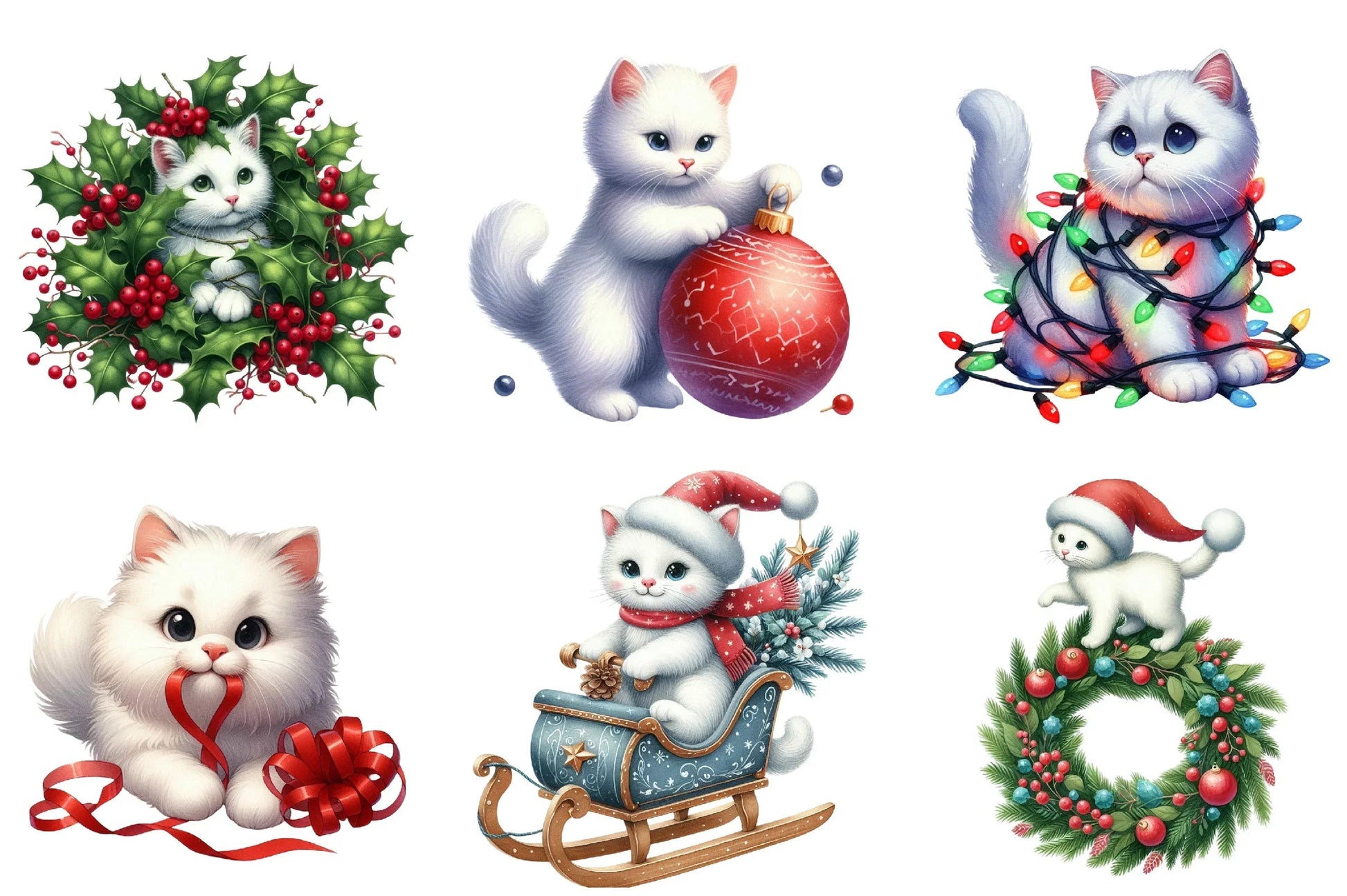 Christmas White Cat Funny Clipart Bundle - CraftNest - Digital Crafting and Art