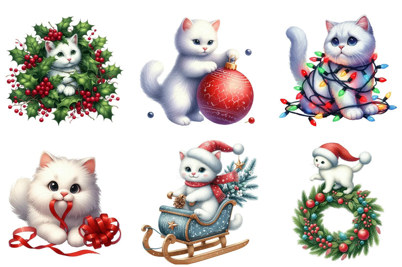 Christmas White Cat Funny Clipart Bundle - CraftNest - Digital Crafting and Art