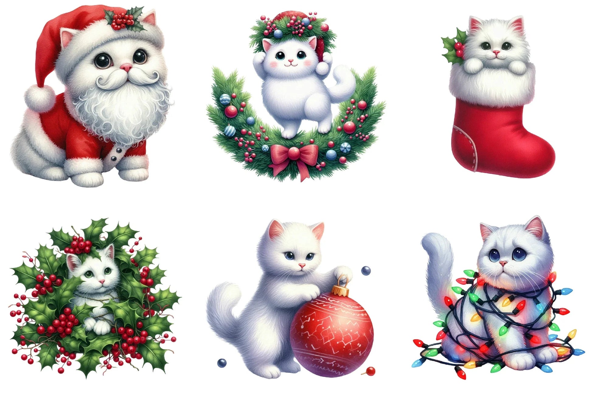 Christmas White Cat Funny Clipart Bundle - CraftNest - Digital Crafting and Art