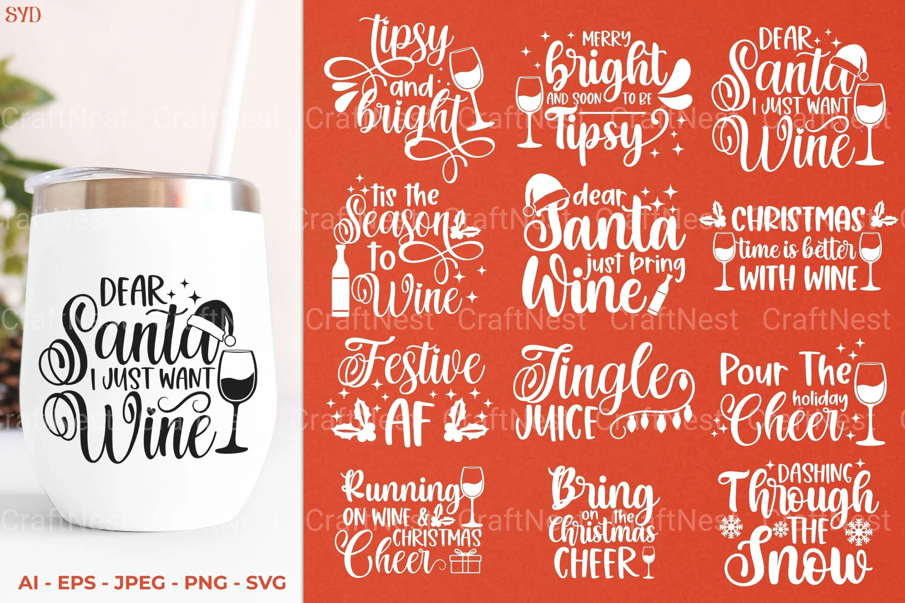 Christmas Wine SVG Bundle - CraftNest - Digital Crafting and Art
