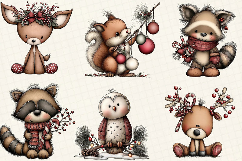 Christmas Woodland Animals Clipart Bundle - CraftNest - Digital Crafting and Art