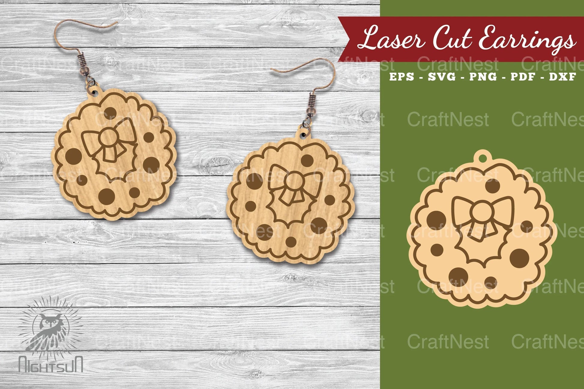 Christmas Wreath Laser Cut Earrings Clipart Bundle - CraftNest - Digital Crafting and Art