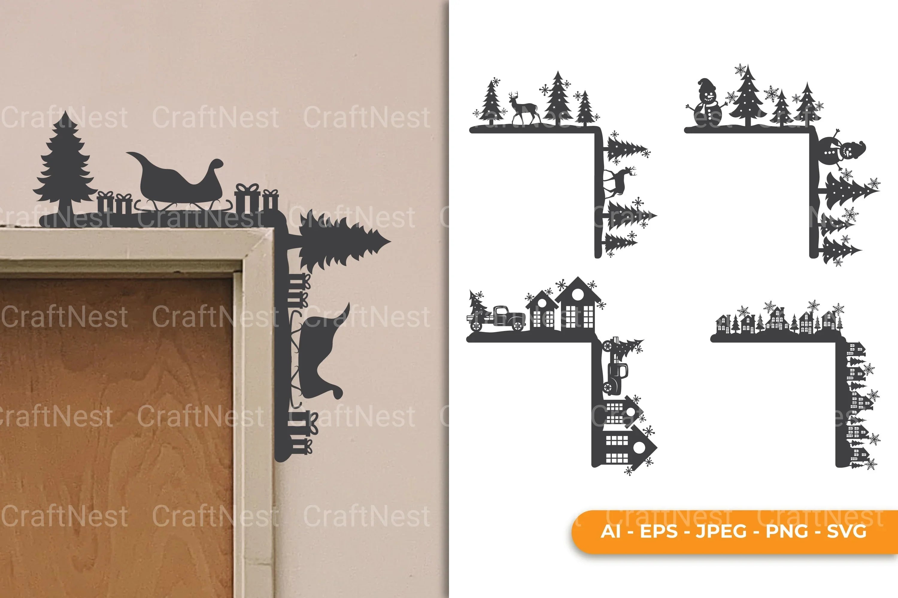 Christmas Door Corner Lasercut Clipart Bundle - CraftNest - Digital Crafting and Art