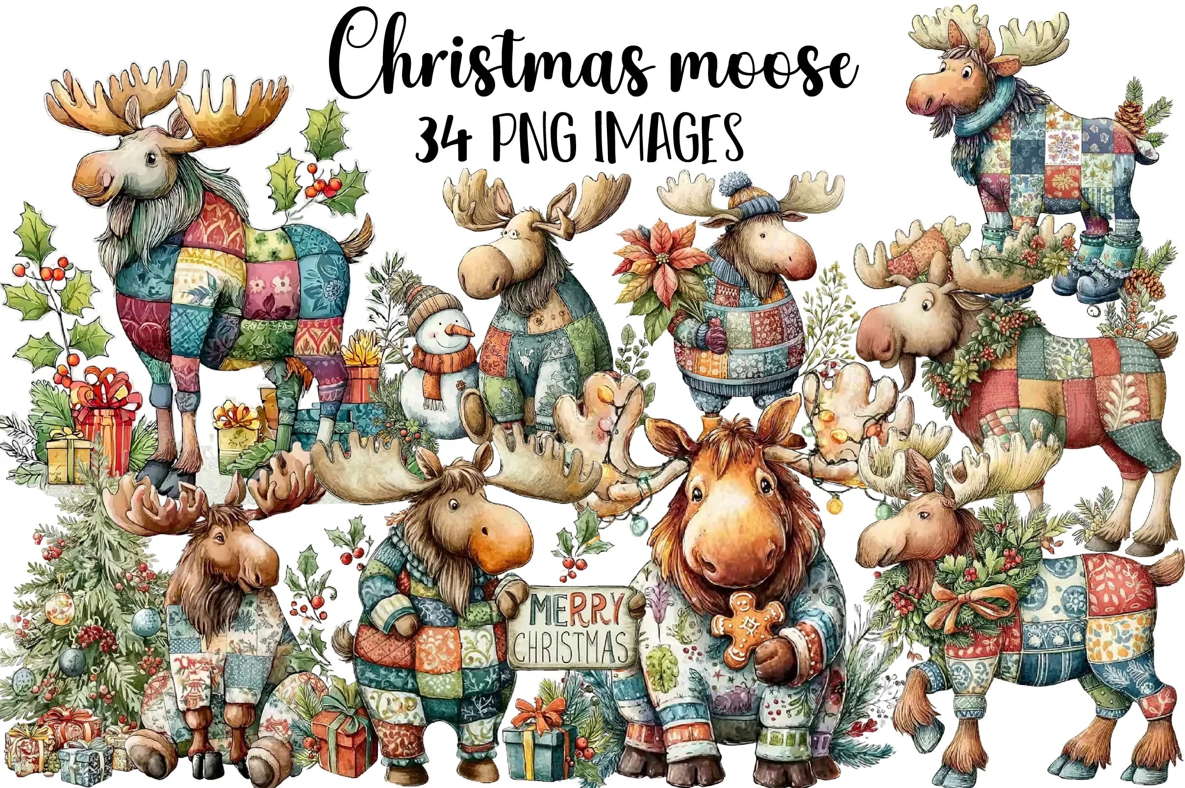 Christmas Moose Clipart Bundle - CraftNest - Digital Crafting and Art