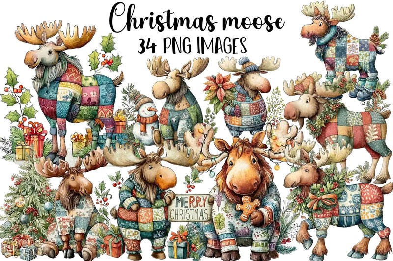 Christmas Moose Clipart Bundle - CraftNest - Digital Crafting and Art