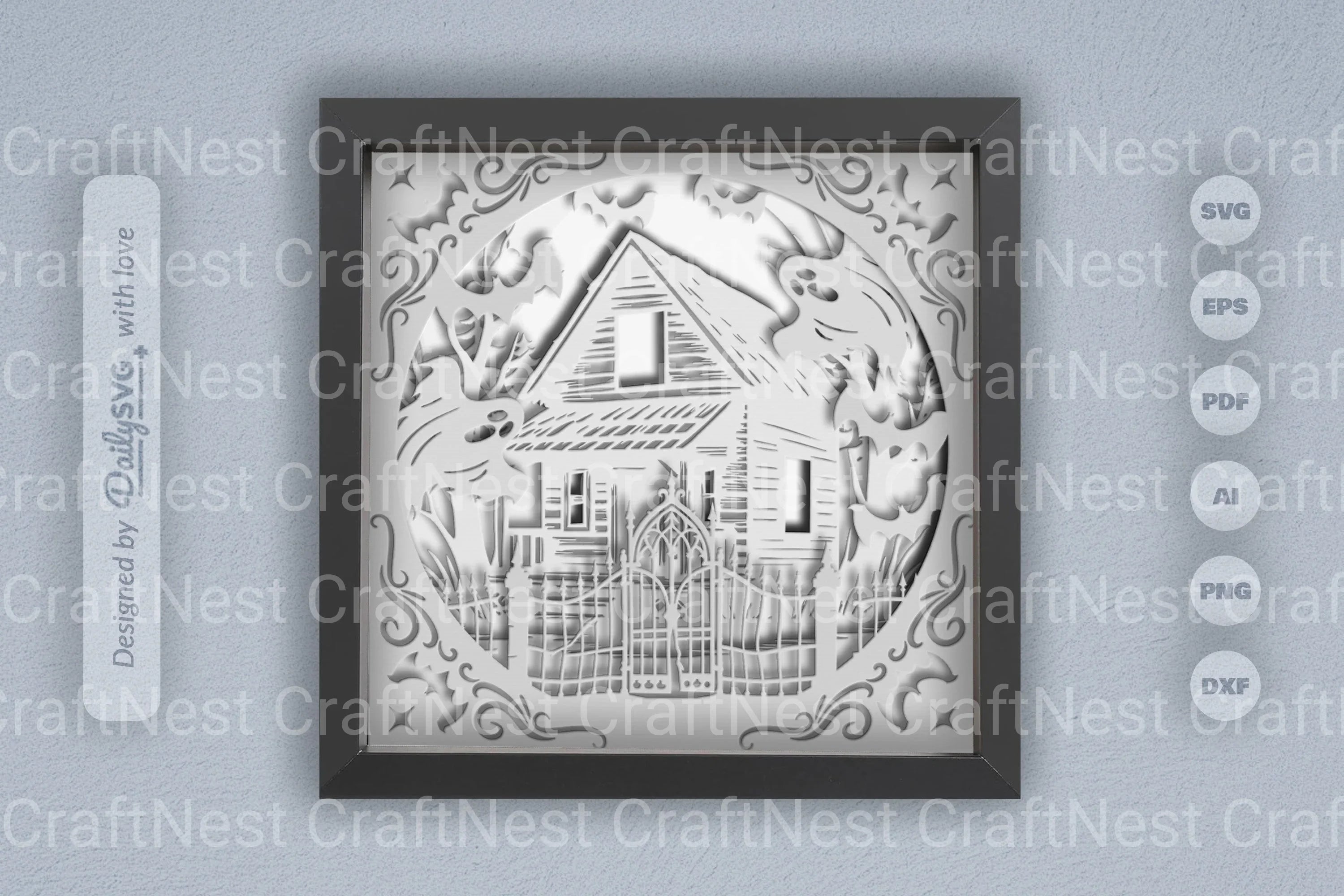 Circle Haunted Cabin 3D Papercut SVG Bundle