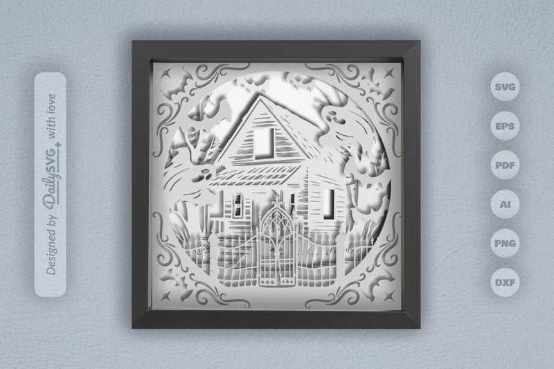 Circle Haunted Cabin 3D Papercut SVG Bundle - CraftNest - Digital Crafting and Art
