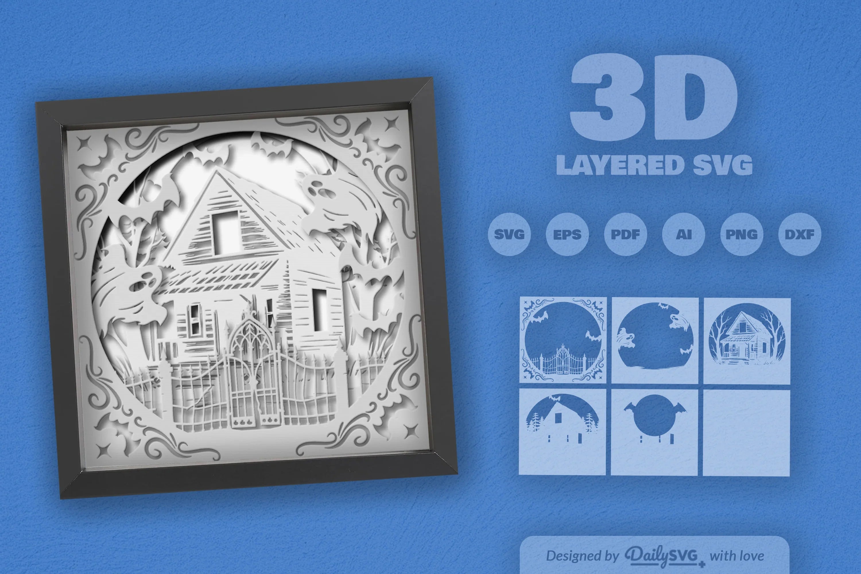 Circle Haunted Cabin 3D Papercut SVG Bundle - CraftNest - Digital Crafting and Art