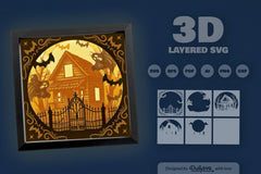 Circle Haunted Cabin 3D Papercut SVG Bundle - CraftNest - Digital Crafting and Art
