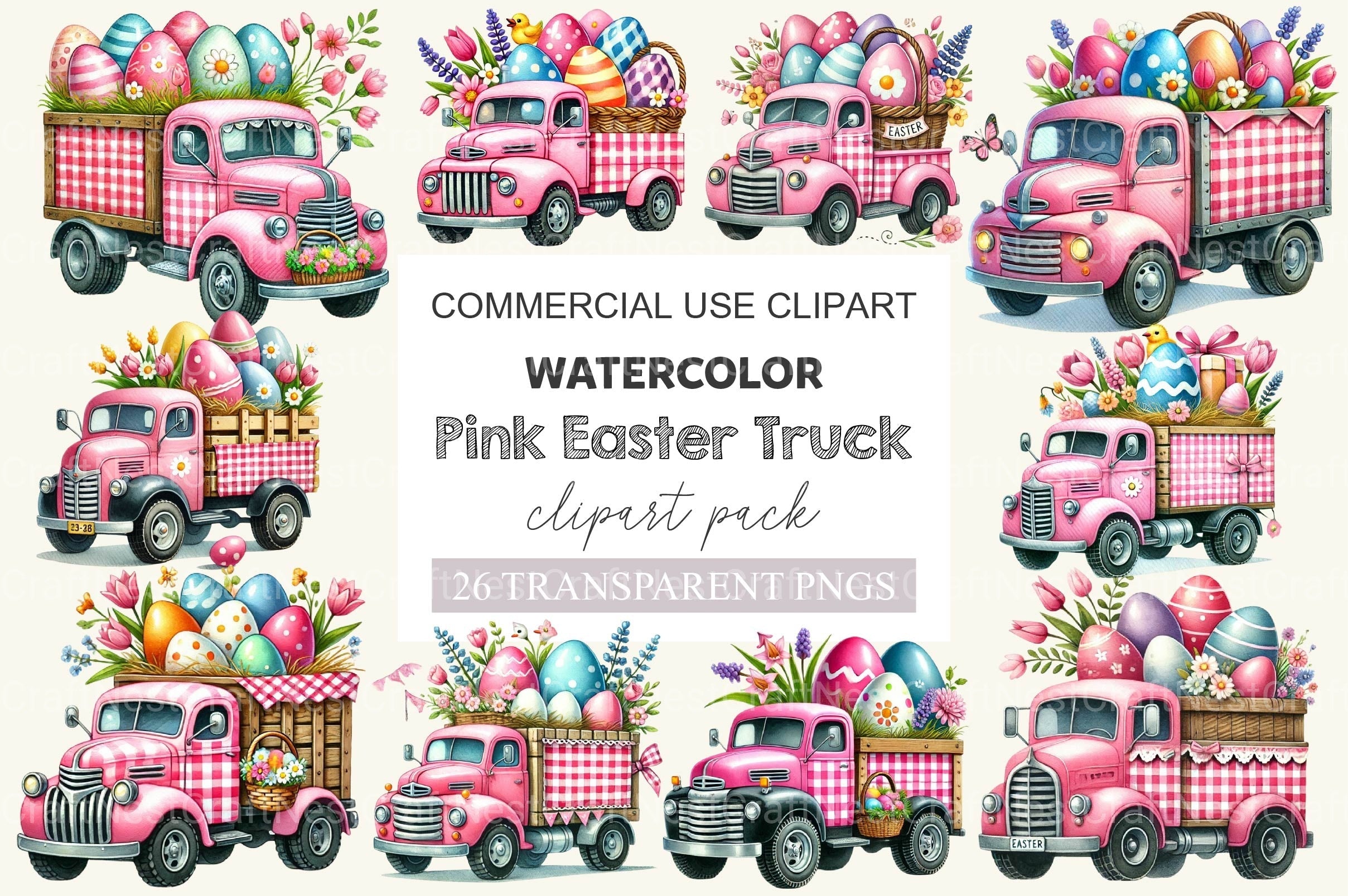 Pink Easter Truck Clipart Bundle
