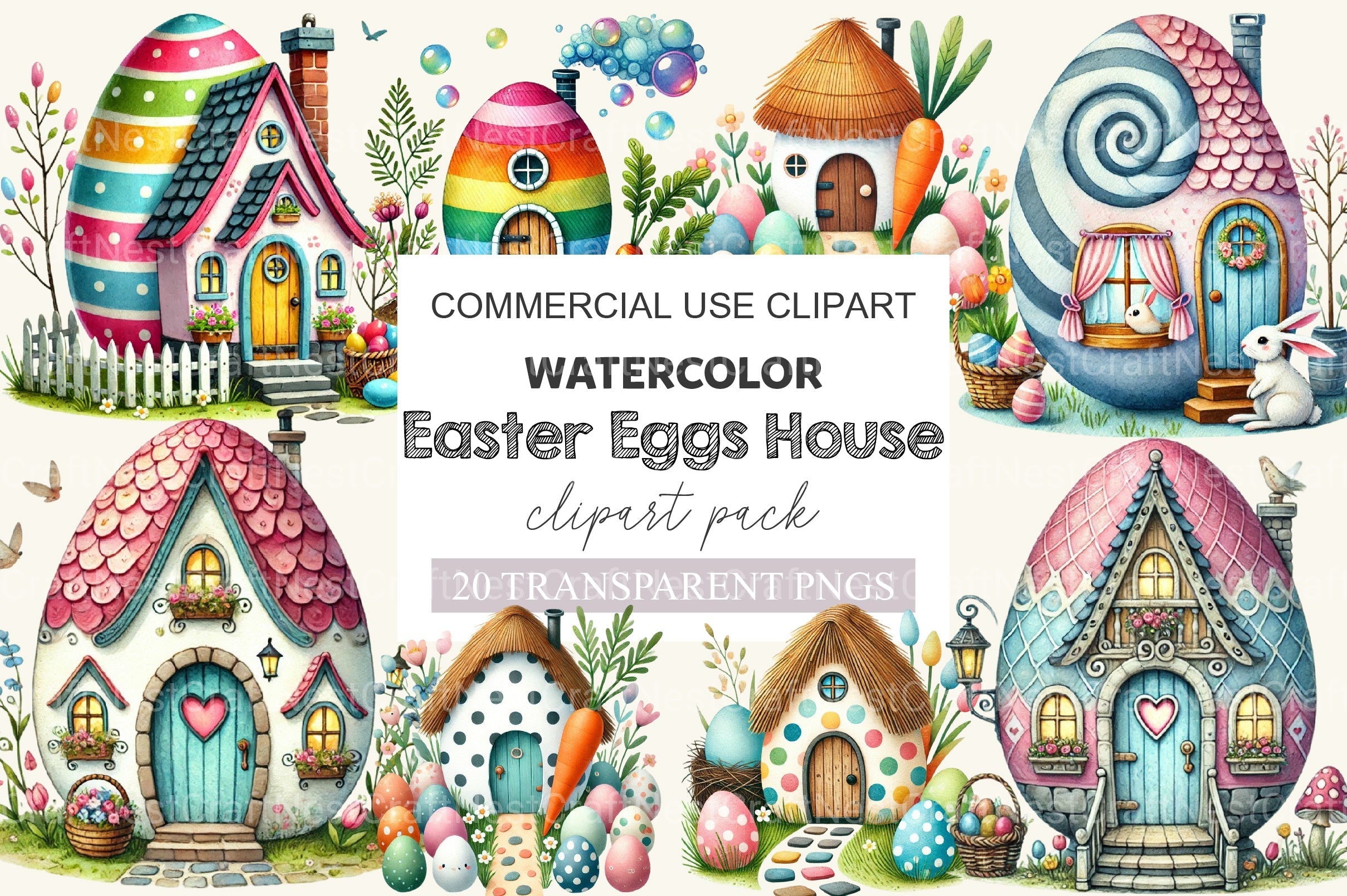 Easter Egg House Clipart Bundle