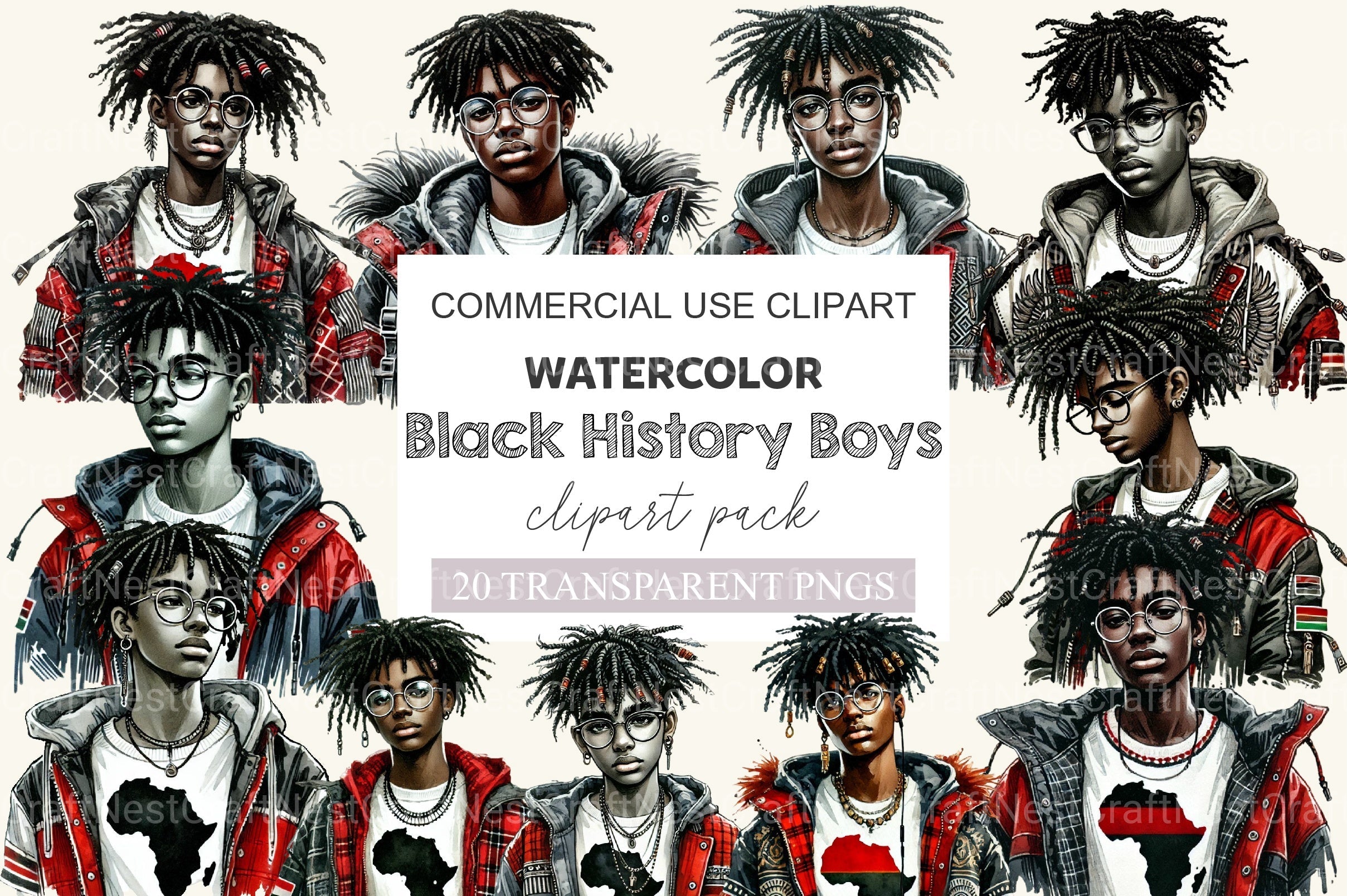 Black History Boys Clipart Bundle