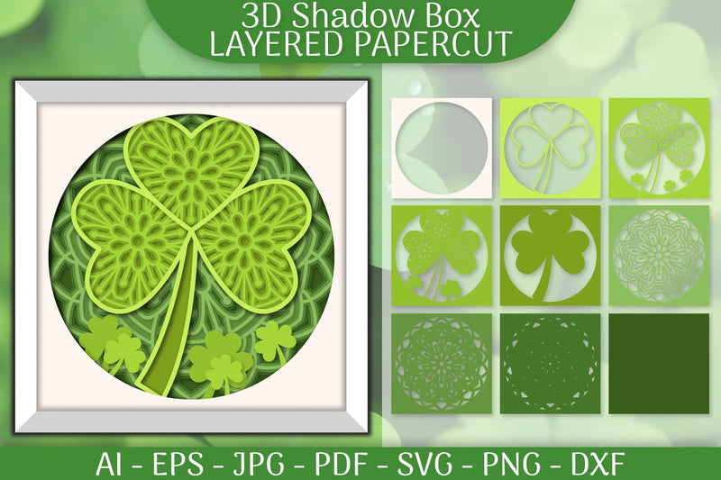 Clover St Patrick's Day 3D Shadowbox Papercut SVG Bundle - CraftNest - Digital Crafting and Art