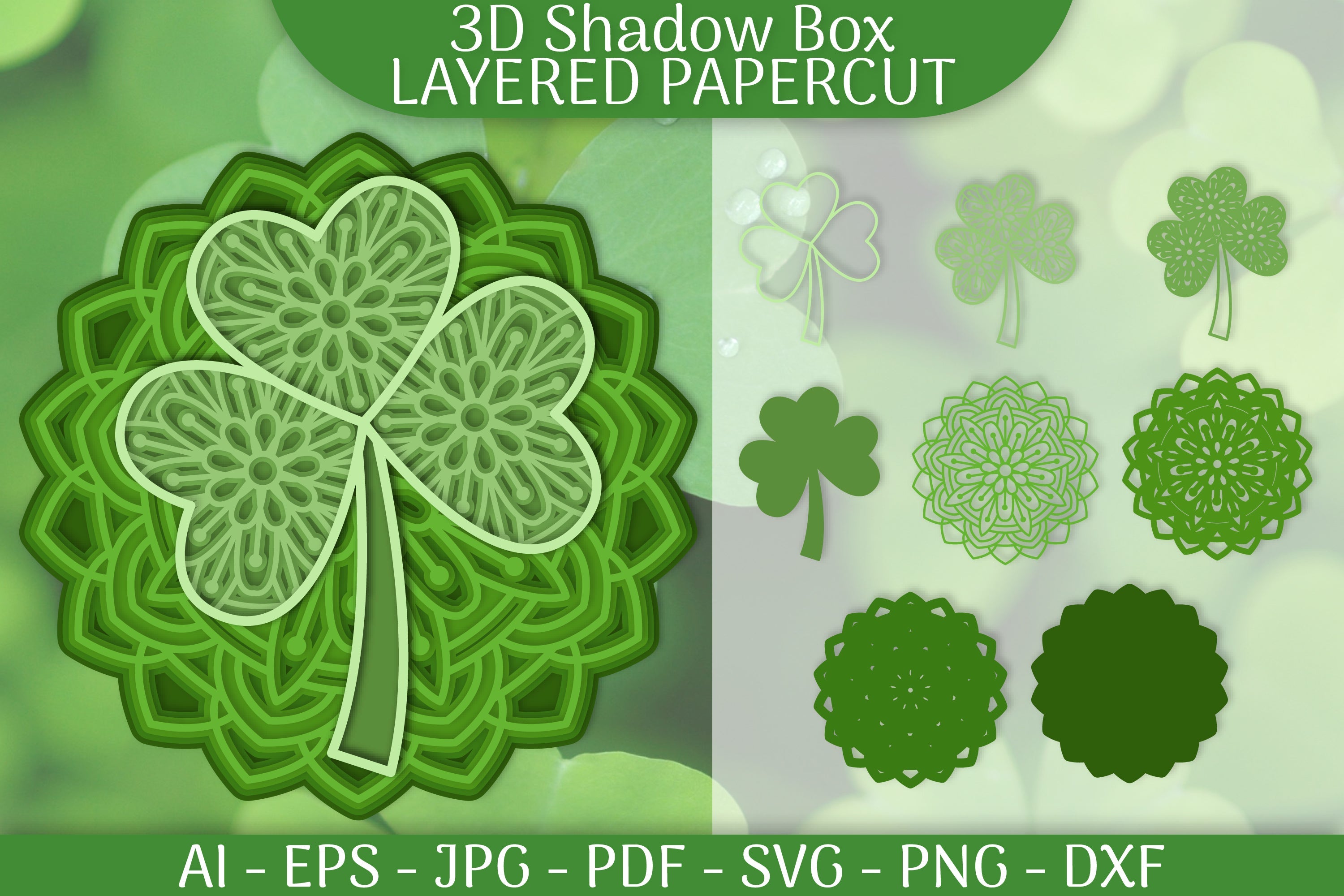 Clover Mandala 3D Shadowbox Layered Papercut SVG Bundle - CraftNest - Digital Crafting and Art