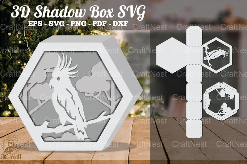 Cockatoo in Forest 3D Shadow Box Clipart Bundle - CraftNest - Digital Crafting and Art
